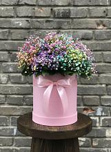 Цветочная композиция из Гипсофила и Розы в шляпной коробке в Константиново Сергиево-Посадского района