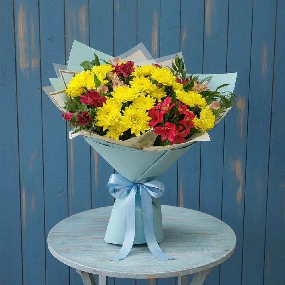 Букет цветов из: Альстромерии и Хризантемы в Константиново Сергиево-Посадского района