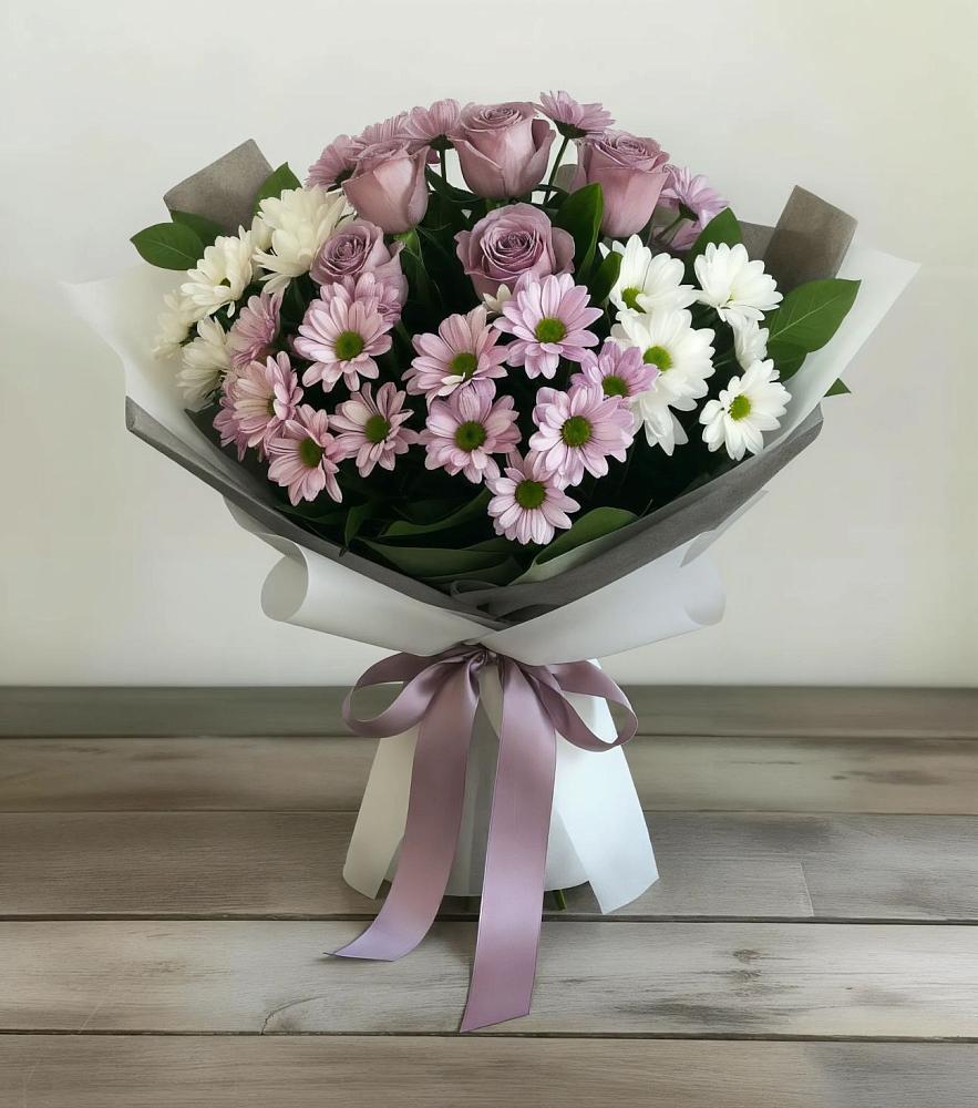 Букет цветов из: Хризантемы и Розы в Константиново Сергиево-Посадского района