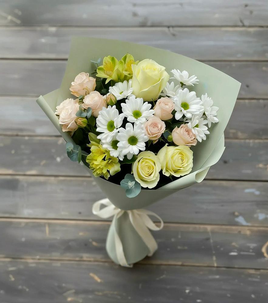 Букет цветов из: Альстромерии, Розы и Хризантемы в Константиново Сергиево-Посадского района
