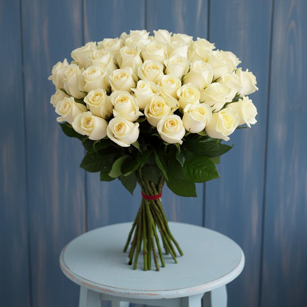Букет 51 Белая роза Эдлесс Лав в Константиново Сергиево-Посадского района