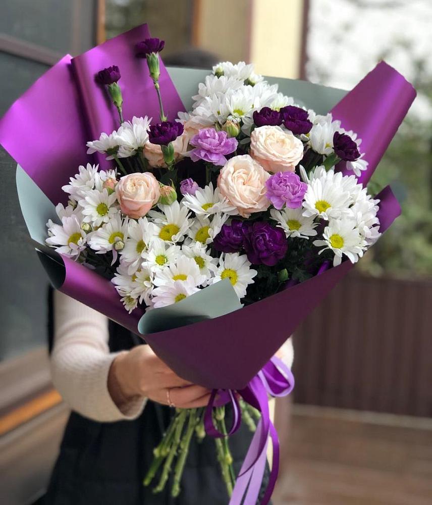 Букет цветов из: Хризантемы, Гвоздики и Розы в Константиново Сергиево-Посадского района