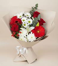 Букет цветов из:  Розы, Хризантемы, Герберы и Лилии в Константиново Сергиево-Посадского района