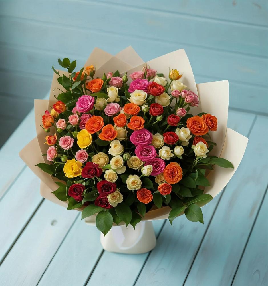 Букет Микс из разноцветных кустовых роз в Константиново Сергиево-Посадского района