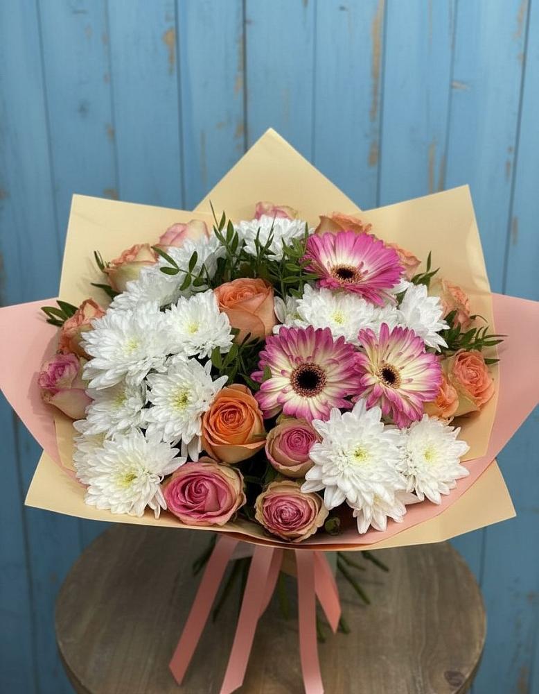 Букет цветов из: Розы, Герберы и Хризантемы в Константиново Сергиево-Посадского района