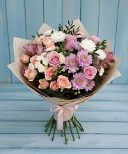 Букет цветов из:  Хризантемы, Розы и Альстромерии в Константиново Сергиево-Посадского района