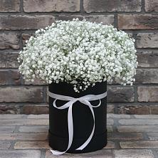 Цветочная композиция из Гипсофила в шляпной коробке в Константиново Сергиево-Посадского района